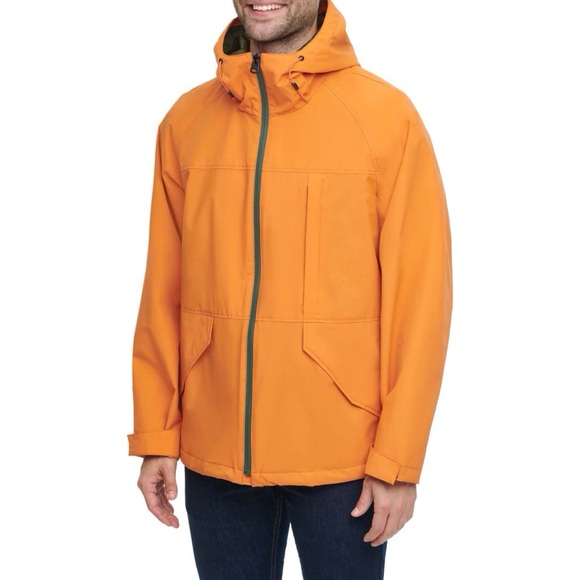 Levi’s Performance Rain Slick Hooded Jacket Orange Water Resistant Bright Nylon - Picture 1 of 16